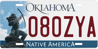 OK license plate 080ZYA