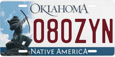 OK license plate 080ZYN