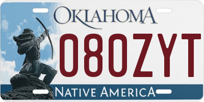 OK license plate 080ZYT