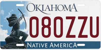 OK license plate 080ZZU