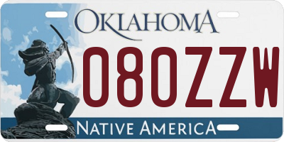 OK license plate 080ZZW