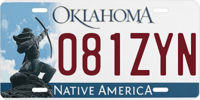 OK license plate 081ZYN