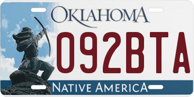 OK license plate 092BTA
