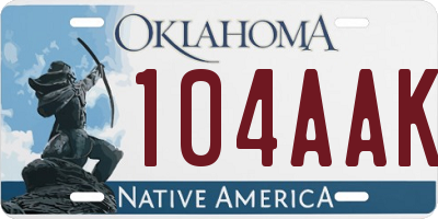 OK license plate 104AAK
