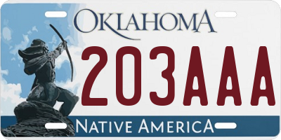 OK license plate 203AAA