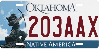 OK license plate 203AAX