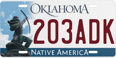 OK license plate 203ADK