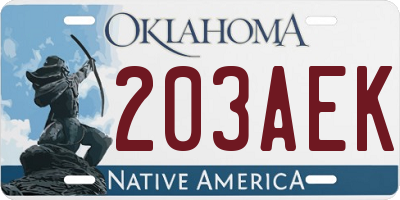 OK license plate 203AEK