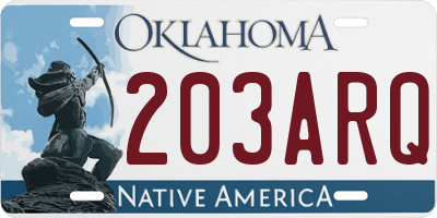 OK license plate 203ARQ
