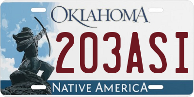 OK license plate 203ASI