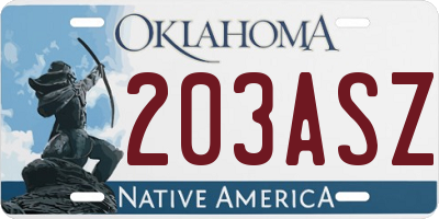 OK license plate 203ASZ