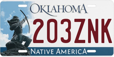 OK license plate 203ZNK