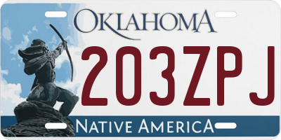 OK license plate 203ZPJ