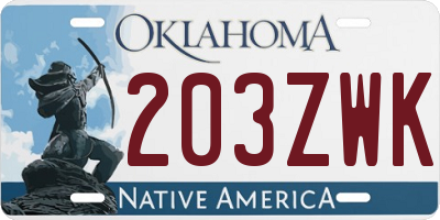 OK license plate 203ZWK
