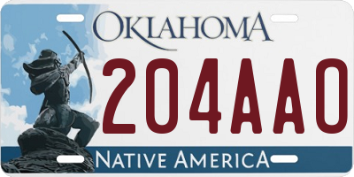 OK license plate 204AAO