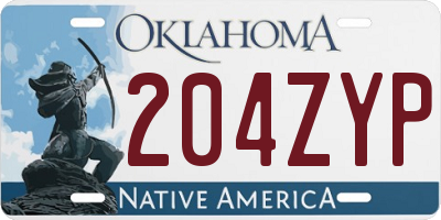 OK license plate 204ZYP