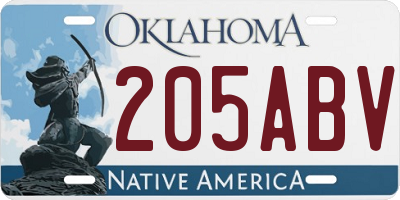 OK license plate 205ABV