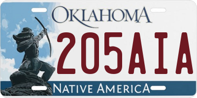 OK license plate 205AIA