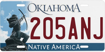OK license plate 205ANJ
