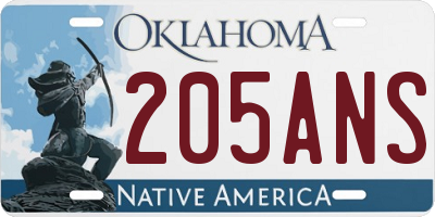 OK license plate 205ANS