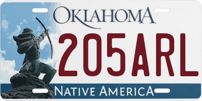 OK license plate 205ARL