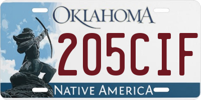 OK license plate 205CIF