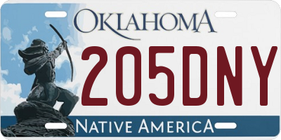 OK license plate 205DNY