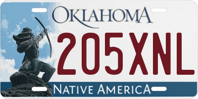 OK license plate 205XNL