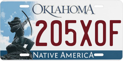 OK license plate 205XOF