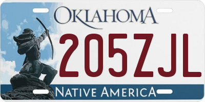 OK license plate 205ZJL
