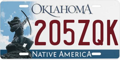 OK license plate 205ZQK
