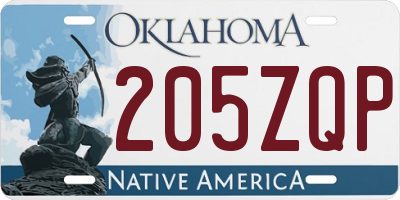 OK license plate 205ZQP