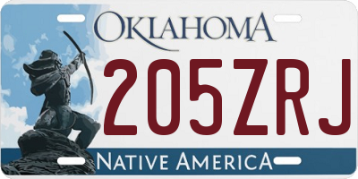 OK license plate 205ZRJ