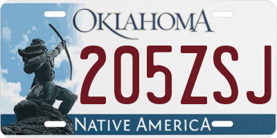 OK license plate 205ZSJ