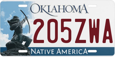 OK license plate 205ZWA