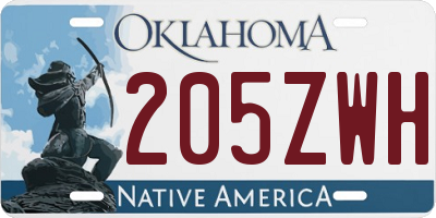 OK license plate 205ZWH