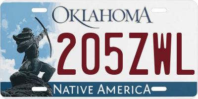 OK license plate 205ZWL