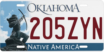 OK license plate 205ZYN