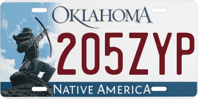 OK license plate 205ZYP