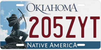 OK license plate 205ZYT