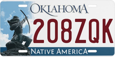 OK license plate 208ZQK