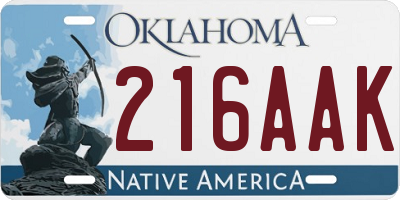 OK license plate 216AAK