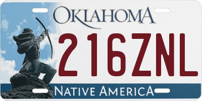 OK license plate 216ZNL