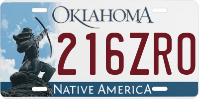 OK license plate 216ZRO