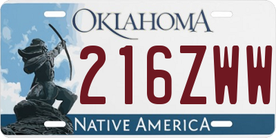 OK license plate 216ZWW