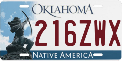 OK license plate 216ZWX