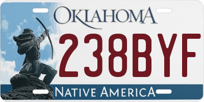 OK license plate 238BYF