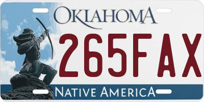 OK license plate 265FAX