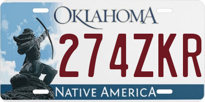 OK license plate 274ZKR