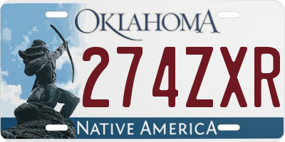 OK license plate 274ZXR